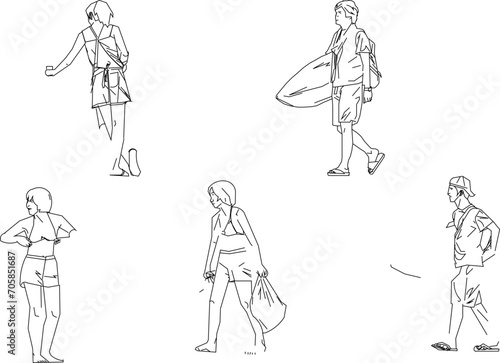 Vector sketch illustration design of people doing relaxing activities on the beach