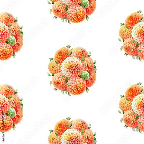 Seamless pattern with orange watercolor flowers. Elegant endless botanical print wallpaper background. Repeat the fashionable print on fabric and clothing.