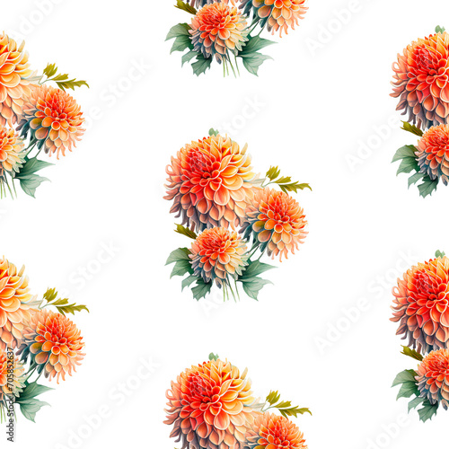 Seamless pattern with orange watercolor flowers. Elegant endless botanical print wallpaper background. Repeat the fashionable print on fabric and clothing.