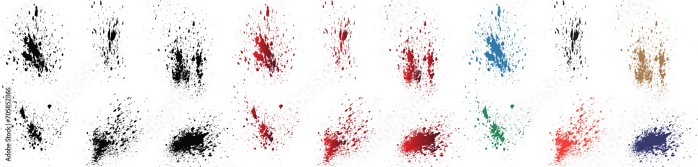Vector seamless set of purple, orange, black, red, green, wheat color blood brush stroke and stain grunge texture background