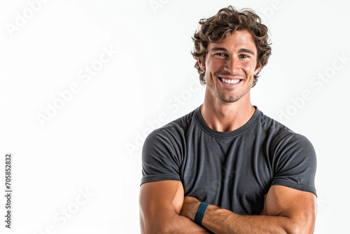 Athletic portrait of an American man, sports enthusiast, white background