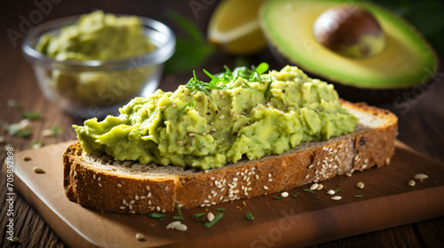 A plate of whole grain bread with avocado spread a heart-healthy and fiber-rich breakfast choice.