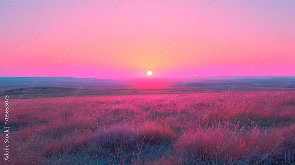 A vast plain, with surreal neon-colored grass and a pastel gradient sky, during a mystical afternoon, aligning with the Psychic Waves theme of mainstream storytelling style A vast plain, with surreal neon-colored grass and a pastel gradient sky, during a mystical afternoon, aligning with the Psychic Waves theme of mainstream storytelling style