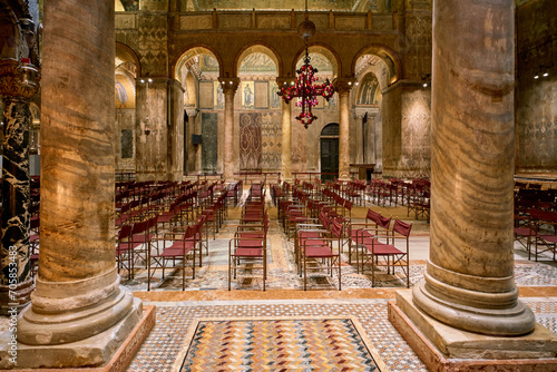The interior of the byzantine styled San Marco church (Basilica di San Marco) in Venice, Italy
