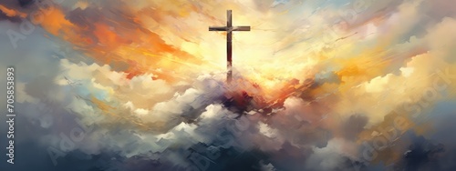 Vibrant Expression of Faith: A Digital Artistic Rendition of the Cross at Sunset - Generative AI © Gelpi