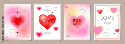 Set of Modern design templates for Valentines day, Love card, banner, poster, cover, invitation. Trendy minimalist aesthetic with gradients and typography, y2k backgrounds. vector illustration.