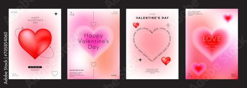 Set of Modern design templates for Valentines day, Love card, banner, poster, cover, invitation. Trendy minimalist aesthetic with gradients and typography, y2k backgrounds. vector illustration.