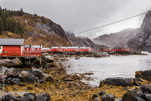 Famous red house on Lofoten islands , Village name A , Norway