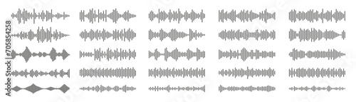 Sound wave set. Sound waves for voice message. Audio wave icon. Waveform pattern for music player or app. Recording music. Equalizer template. photo