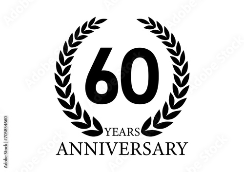 60 Years or Sixty Years Anniversary Logo. Anniversary Celebration Logo for Wedding, Birthday Party or Celebration. Vector Illustration.