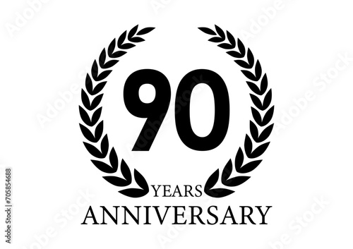 90 Years or Ninety Years Anniversary Logo. Anniversary Celebration Logo for Wedding, Birthday Party or Celebration. Vector Illustration.