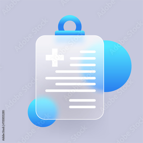 Glass icon of medical chart. Ambulatory diagnostics Glass morphism vector symbol