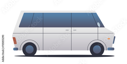 Simple white mini bus on isolated background. Flat vector icon