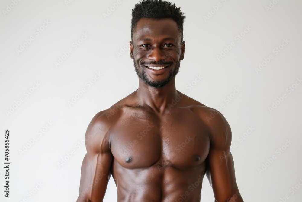 Fitness enthusiast portrait of an African man, healthy and toned, white background Fitness enthusiast portrait of an African man, healthy and toned, white background