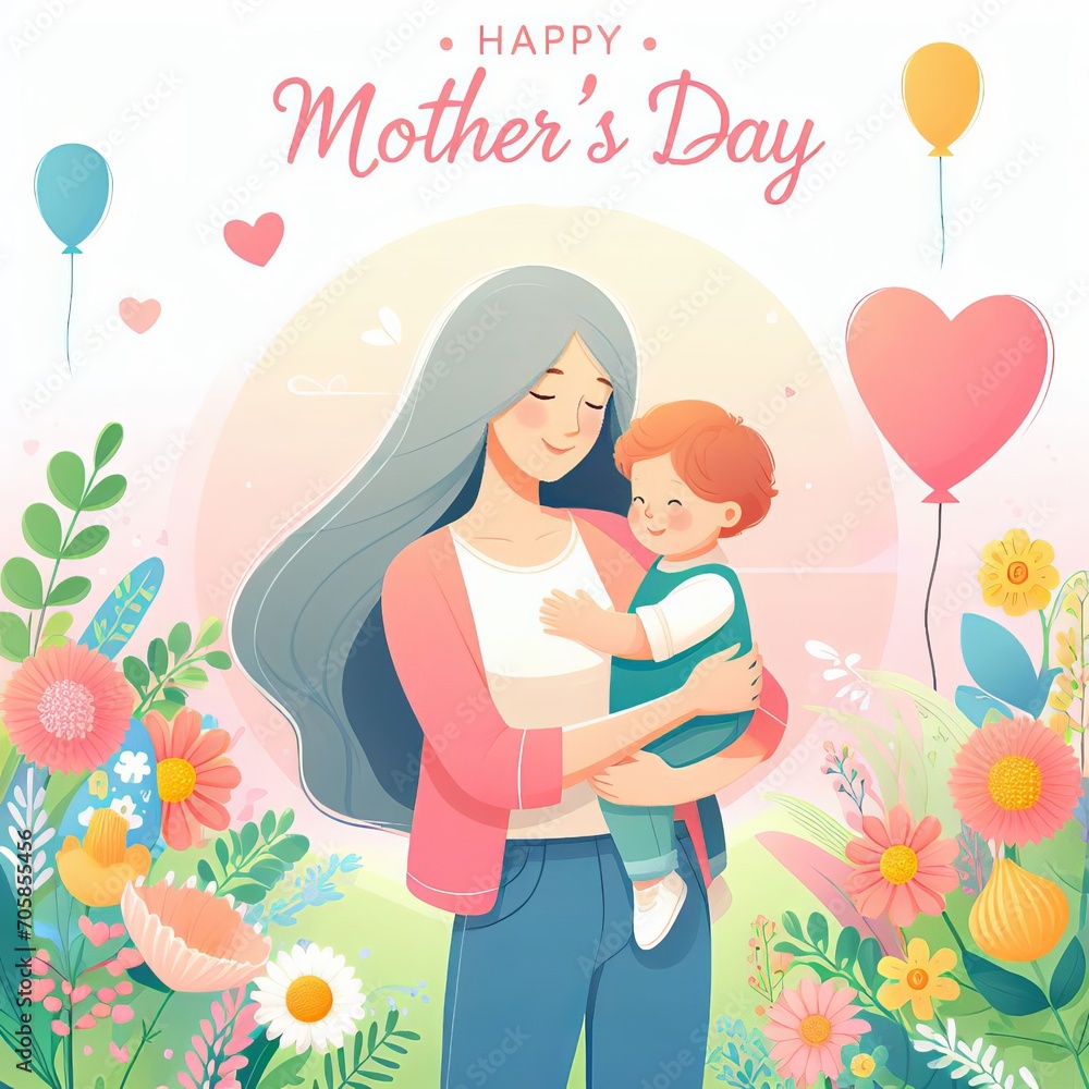 Happy mother's day illustration background social media design, Generative Ai Happy mother's day illustration background social media design, Generative Ai