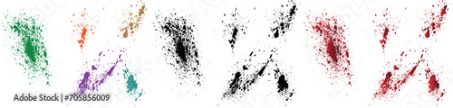 Grunge splatter collection of purple, orange, black, red, green, wheat color halloween bloody spot and bleeding red paintbrush box for text