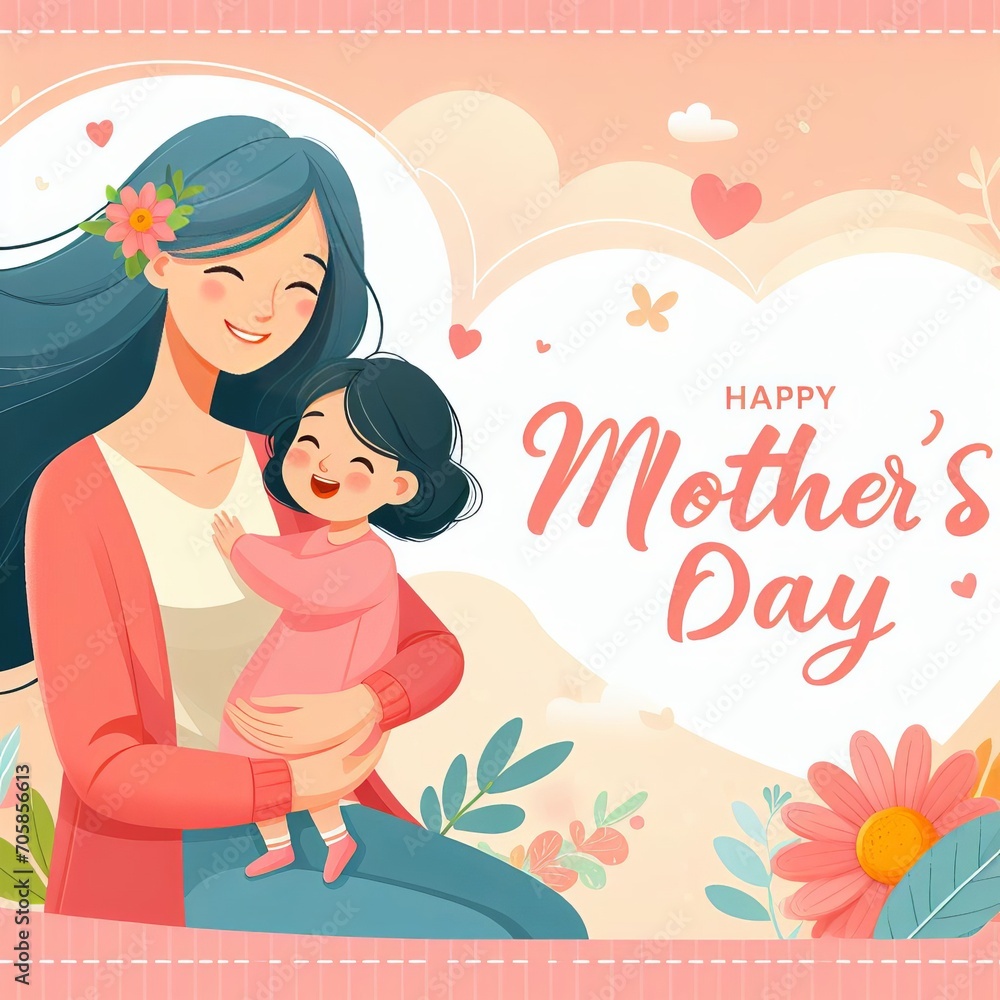 Happy mother's day illustration background social media design, Generative Ai Happy mother's day illustration background social media design, Generative Ai