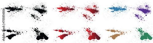 Ink brush stroke scratch wheat, orange, red, black, green, purple color blood claw illustration background set