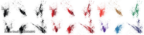 Orange, purple, red, wheat, black, green color brush stroke blood paint splatter hand drawn vector set photo