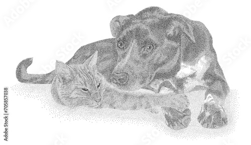 Mixed-Breed Dog and Cat Pen    Ink