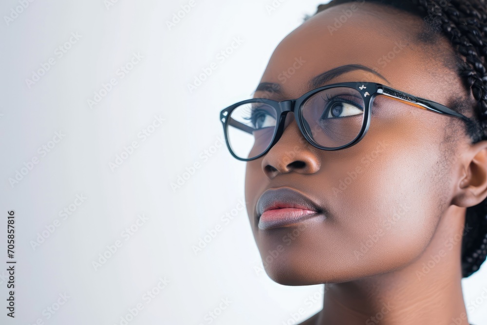 Intellectual portrait of an African woman, scholarly and insightful, white background Intellectual portrait of an African woman, scholarly and insightful, white background