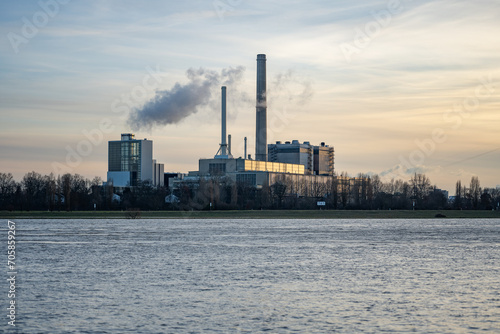 Düsseldorf Powerplant with Rhine in the front while the flood