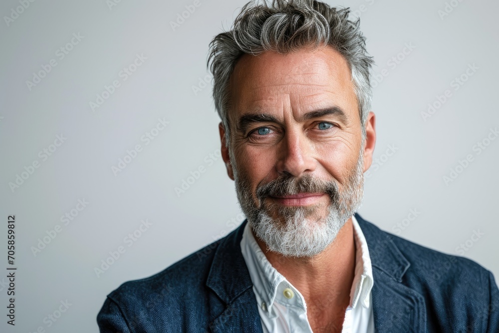 Refined portrait of an American man, sophisticated and polished, white background Refined portrait of an American man, sophisticated and polished, white background