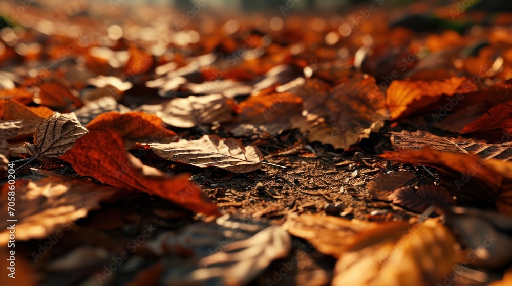 Autumn leaves carpet the forest floor, heralding the change of seasons.