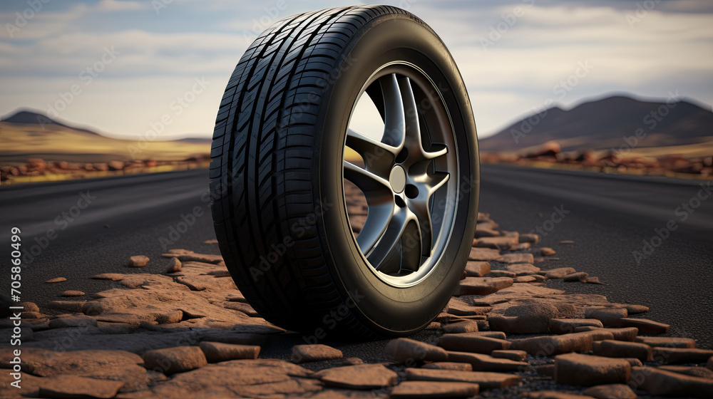 car tires on a road, ai generated. car tires on a road, ai generated.