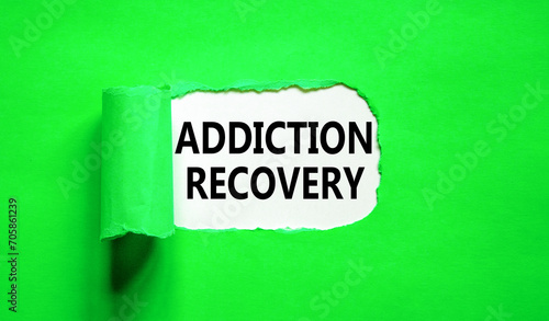 Addiction recovery symbol. Concept words Addiction recovery on beautiful white paper. Beautiful green paper background. Psychology addiction recovery concept. Copy space.