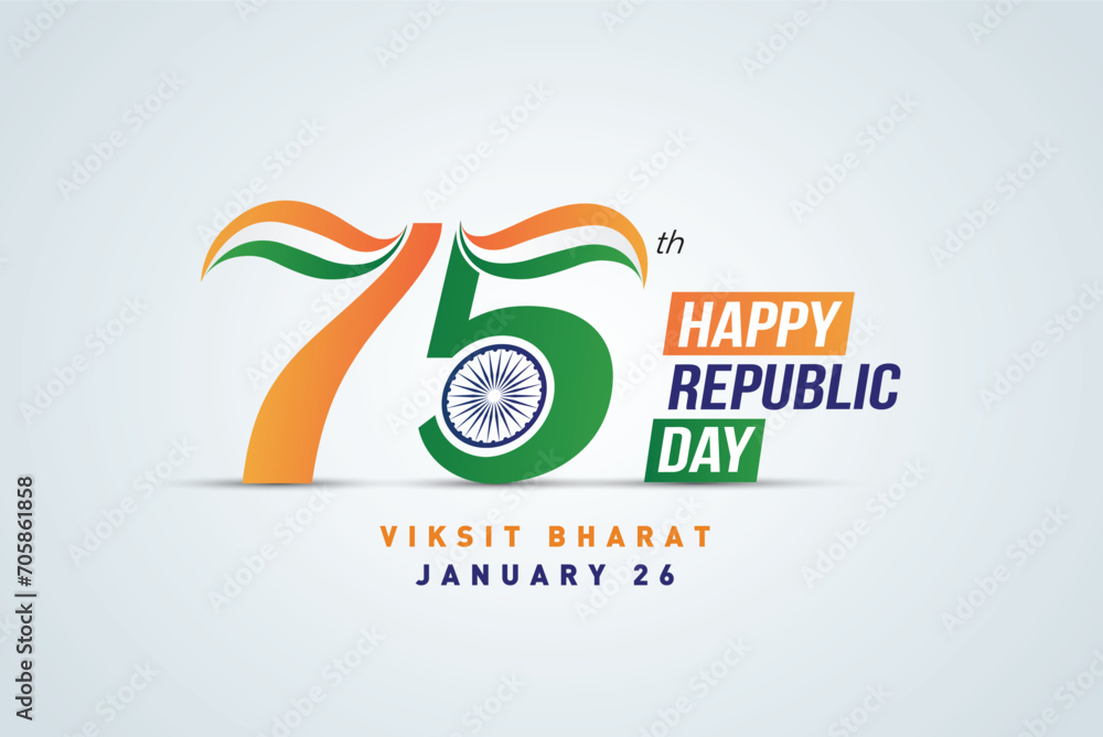 Happy 75th Republic day of India vector Template Illustration design. - obrazy, fototapety, plakaty 