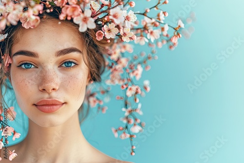 beautiful young woman - spring sale banner with copyspace photo