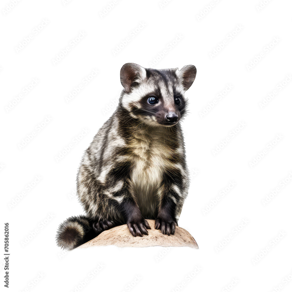 Banded Palm Civet. Wild animals become extinct isolated on transparent background