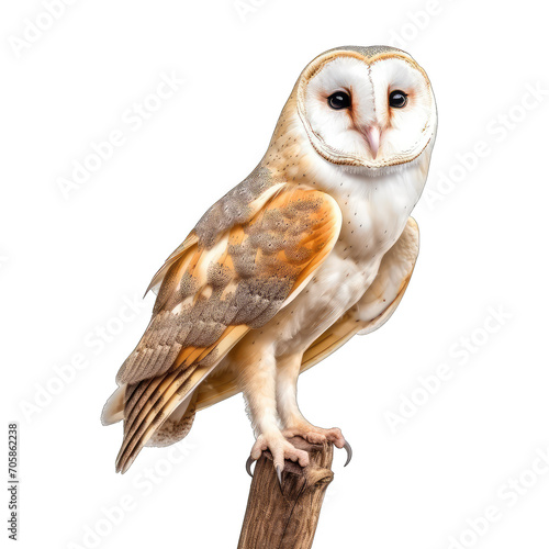 Barn Owl are perching. bird of prey at night isolated on transparent background