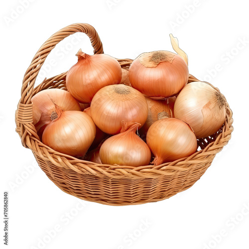 basket containing onions. vegetables, cooking ingredients isolated on transparent background