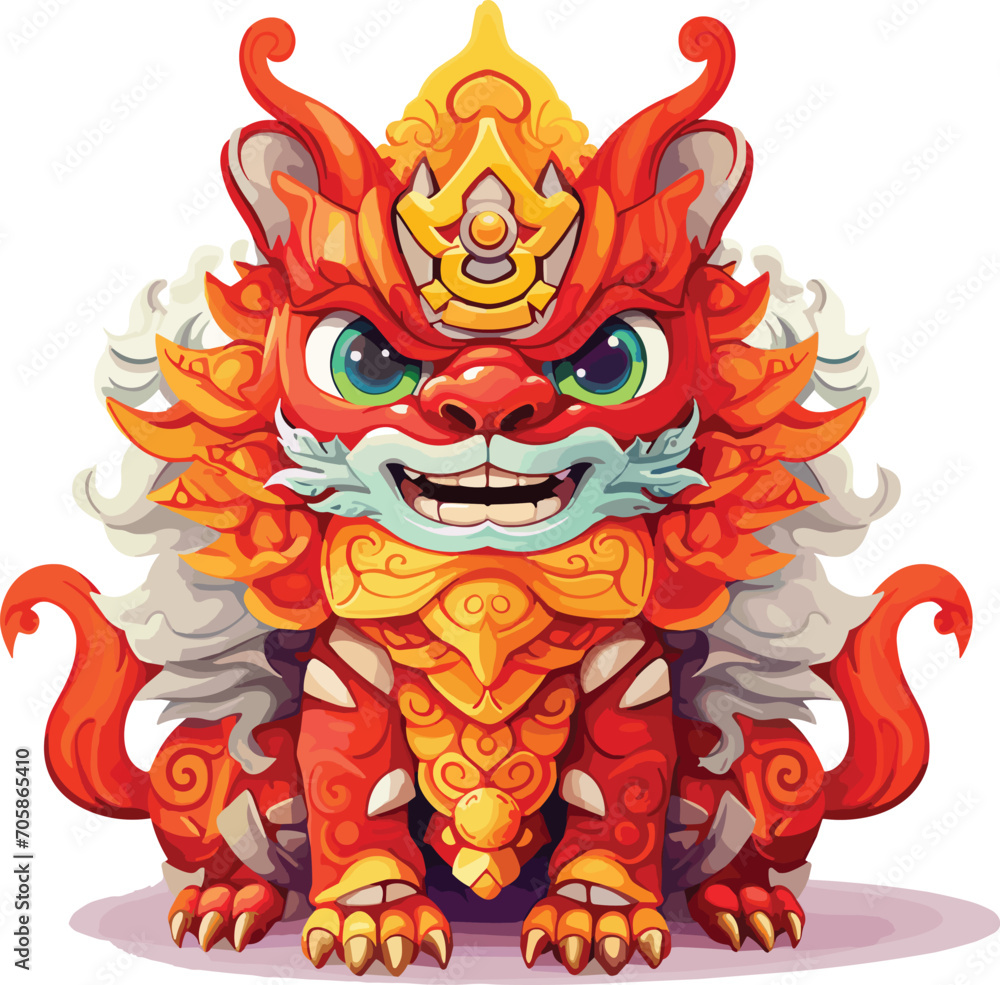cheerful red lion chinese new year graphic - charming festive symbol illustration perfect for holiday decor, cultural education, and greeting cards
