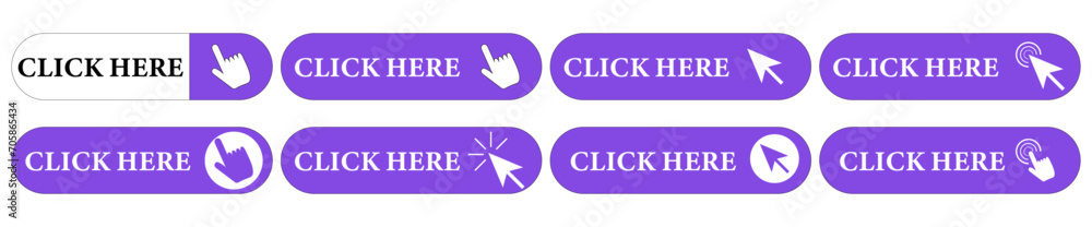 Click Here Web Button Set Button With Pointer Click. Clicking the Icon. Click Action button Click Cursor Click Here. Vector illustration Click Here Web Button Set Button With Pointer Click. Clicking the Icon. Click Action button Click Cursor Click Here. Vector illustration