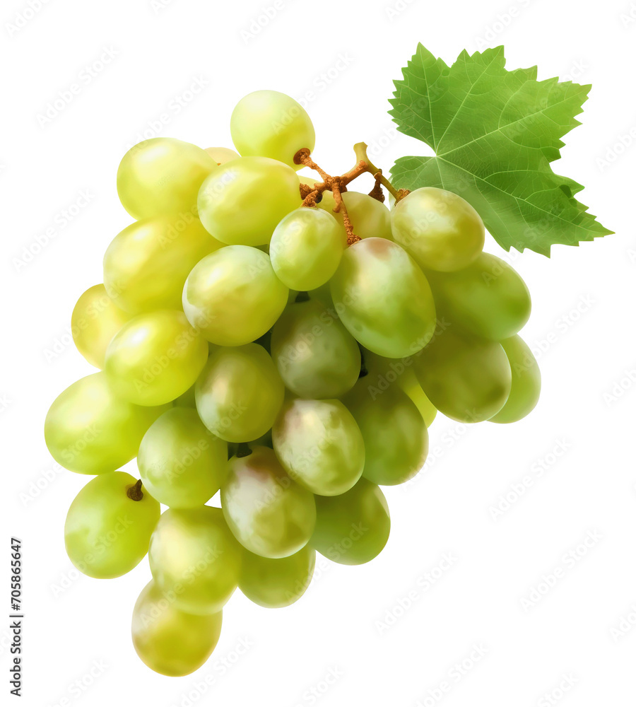 bunch of green grapes isolated on a transparent background 