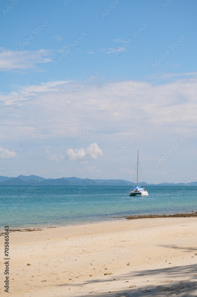 Sailing boat on the sea. Thailand.  White yacht on the the sea. Vacation.