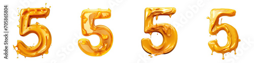 Honey style Number, logotype, Number 5 , Five isolated on a transparent background