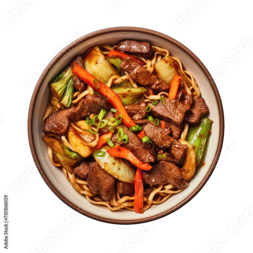 Beef Lo Mein, dish made from beef and noodles on transparent background