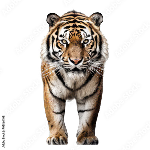 Bengal Tiger frontview - ferocious, dangerous predator on transparent background © minhnhat