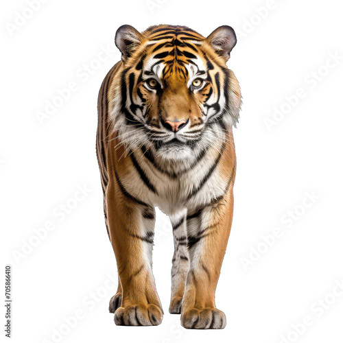 Bengal Tiger frontview - ferocious  dangerous predator on transparent background