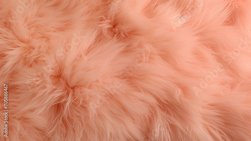 Fur background in Peach Fuzz shade, delicate color of the year, banner.