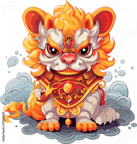 illustration of mythical chinese new year lion - an engaging representation for teaching cultural traditions or enhancing festive atmosphere