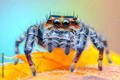Jumping spider close-up, a detailed shot featuring a jumping spider in close proximity.