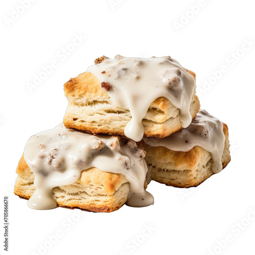 Biscuits and gravy on transparent background photo