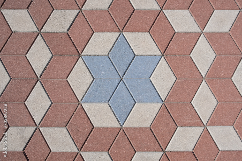 Ornamental Paving slabs of street tiles in Israel are in the symbolic shape of the Star of David (Magen David). pavement design adds a cultural touch to urban Ornamental Paving slabs of street tiles in Israel are in the symbolic shape of the Star of David (Magen David). pavement design adds a cultural touch to urban