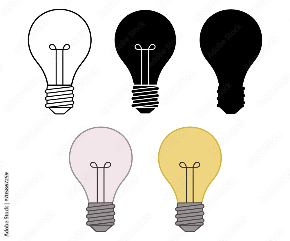 Light Bulb icon set. electricity, energy symbol or label. lightning flat design illustration Light Bulb icon set. electricity, energy symbol or label. lightning flat design illustration