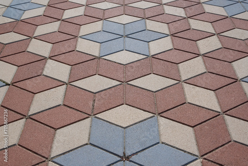 Ornamental Paving slabs of street tiles in Israel are in the symbolic shape of the Star of David  Magen David . pavement design adds a cultural touch to urban